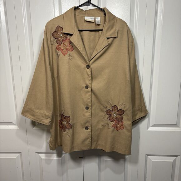 Alfred Dunner Jacket Womens 24W Floral Embroidered 3/4 Sleeve Boho Cottagecore - Picture 1 of 11